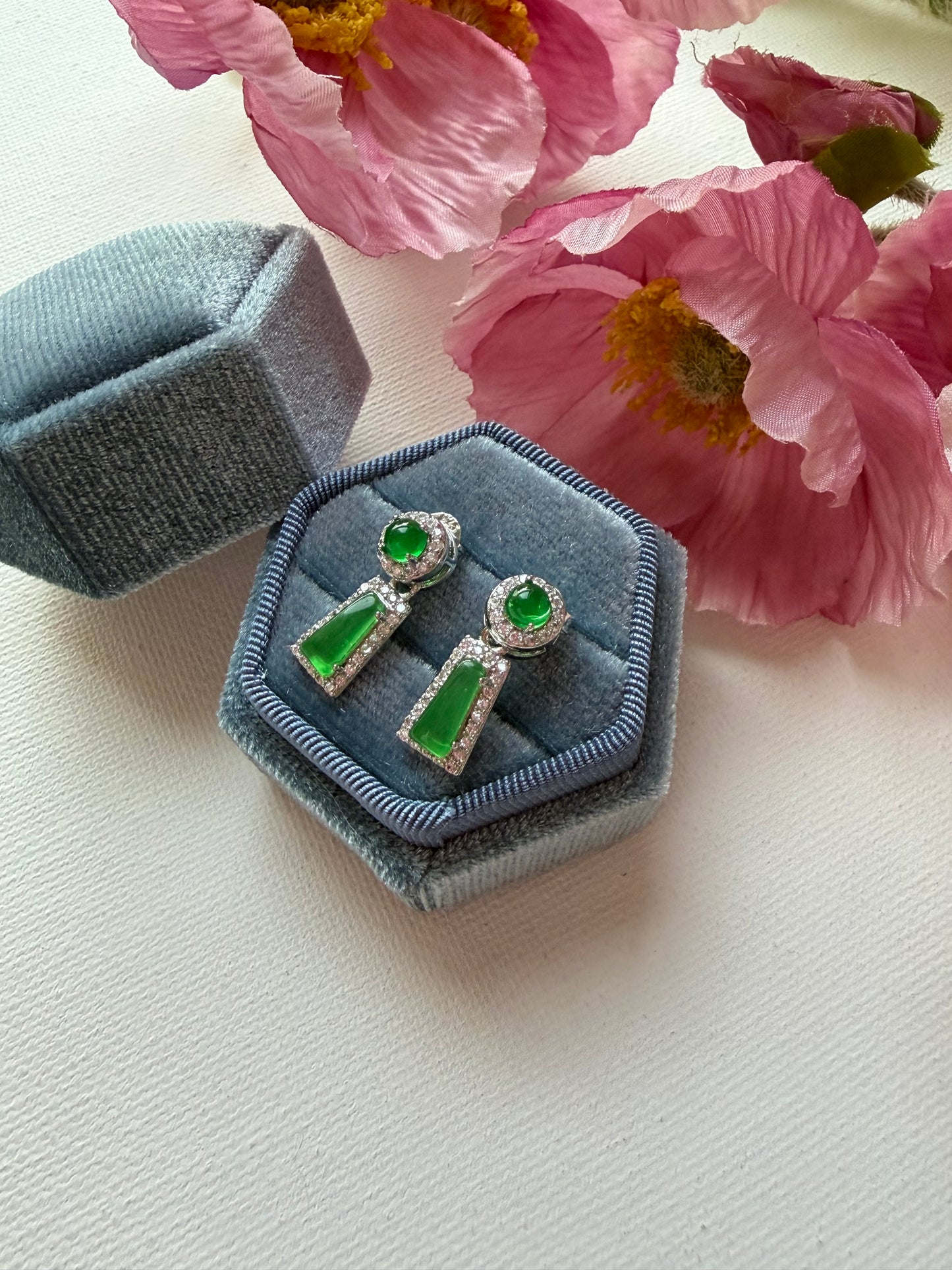 E2220 | Type A Green Cabochon Jade Earrings