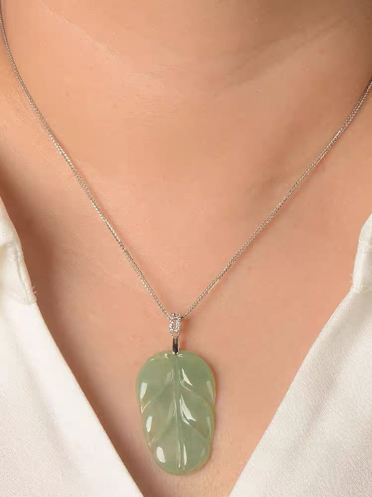 N0154 | Type A Translucent Green Jade Leaf Pendant