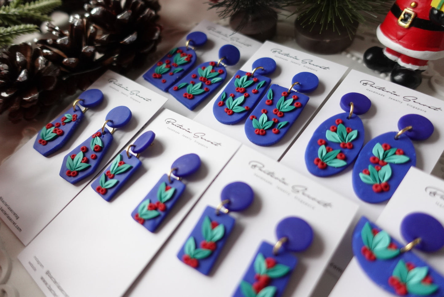 Blue Christmas Clay Earrings 4