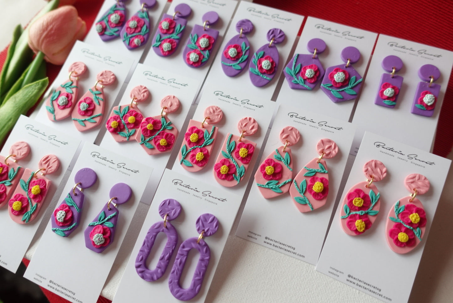 CNY Purple Blossom Bloom Polymer Clay Earrings 2