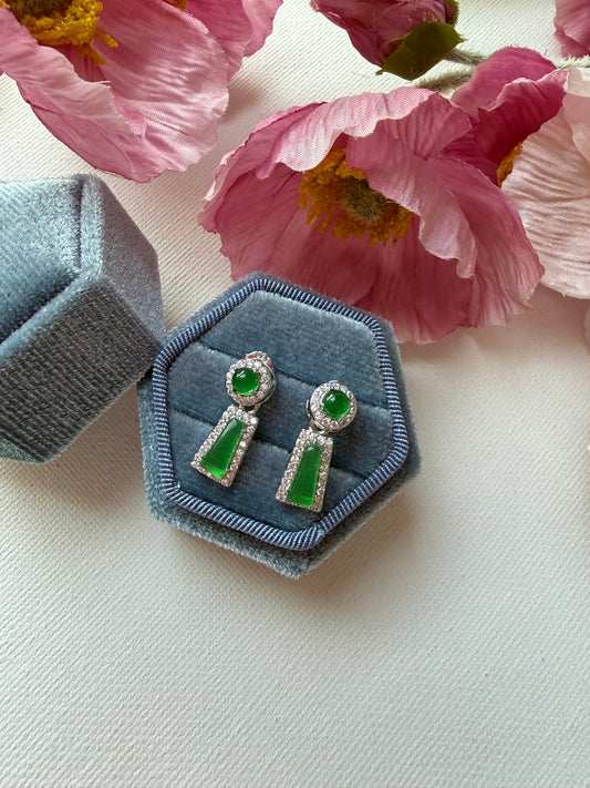 E2220 | Type A Green Cabochon Jade Earrings
