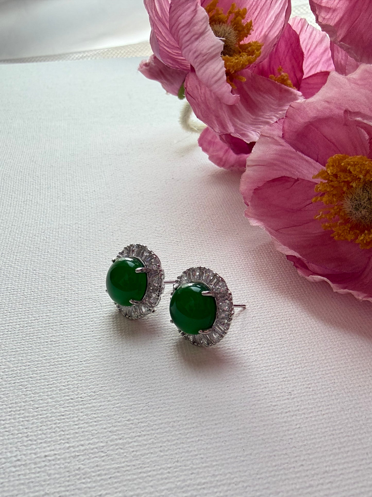 E2219 | Type A Green Cabochon Jade Earrings