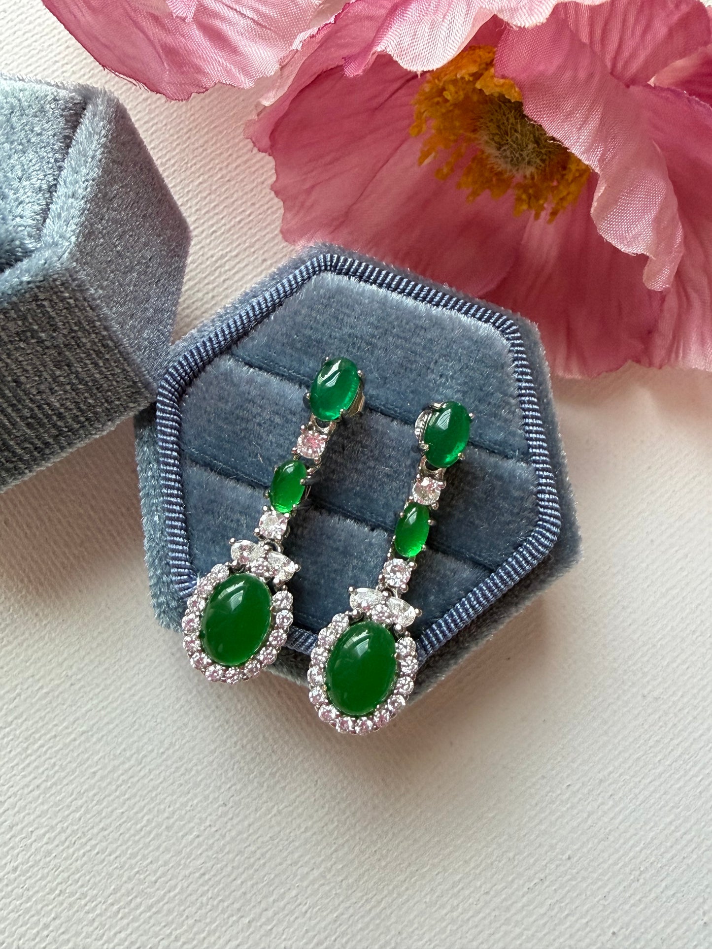 E2221 | Type A Green Cabochon Jade Earrings