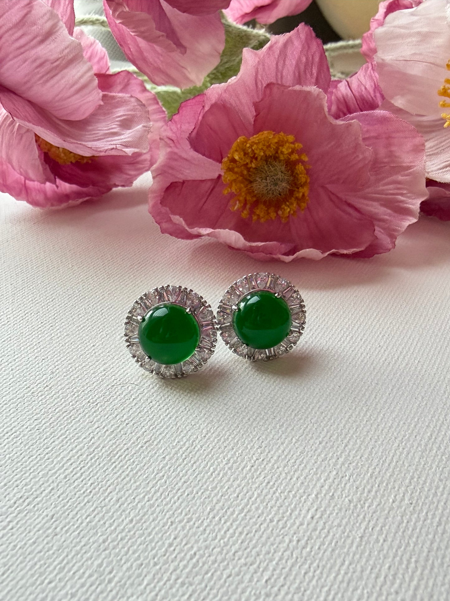 E2219 | Type A Green Cabochon Jade Earrings