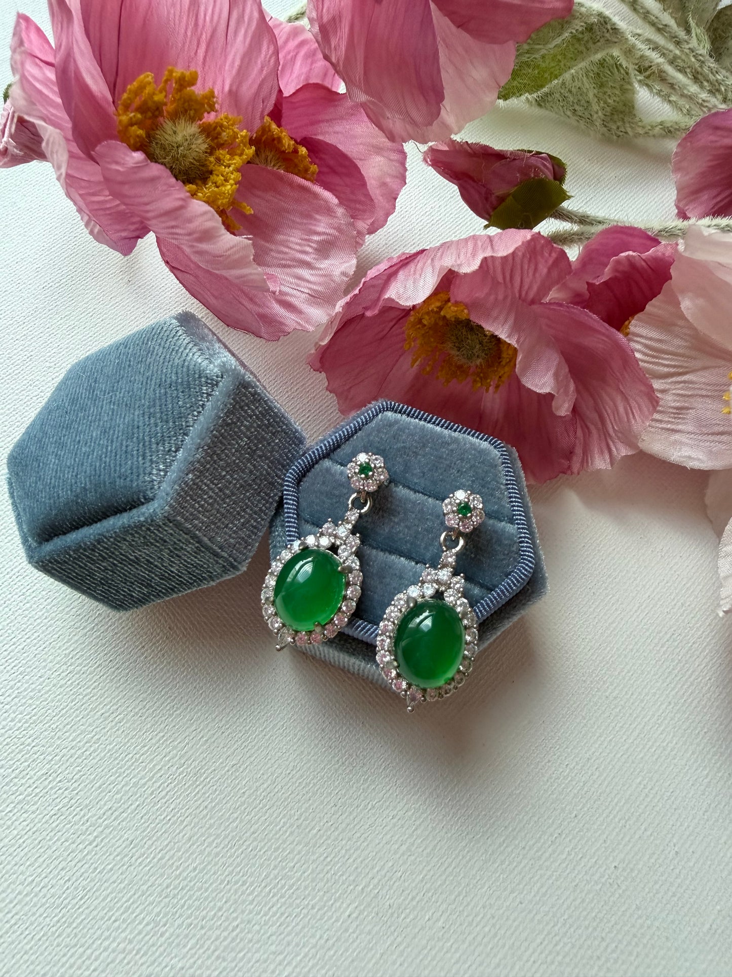 E2222 | Type A Green Cabochon Jade Earrings