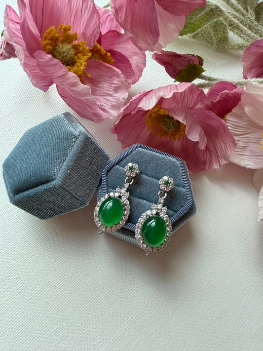 E2222 | Type A Green Cabochon Jade Earrings