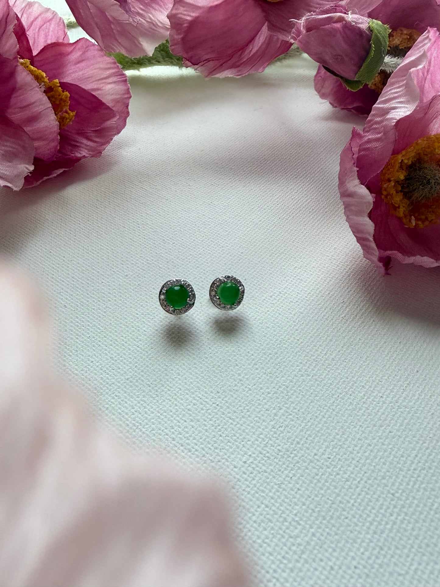 E2075 | Type A Green Cabochon Jade Earrings