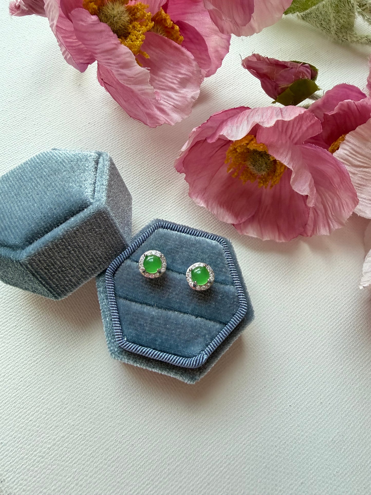 E2075 | Type A Green Cabochon Jade Earrings