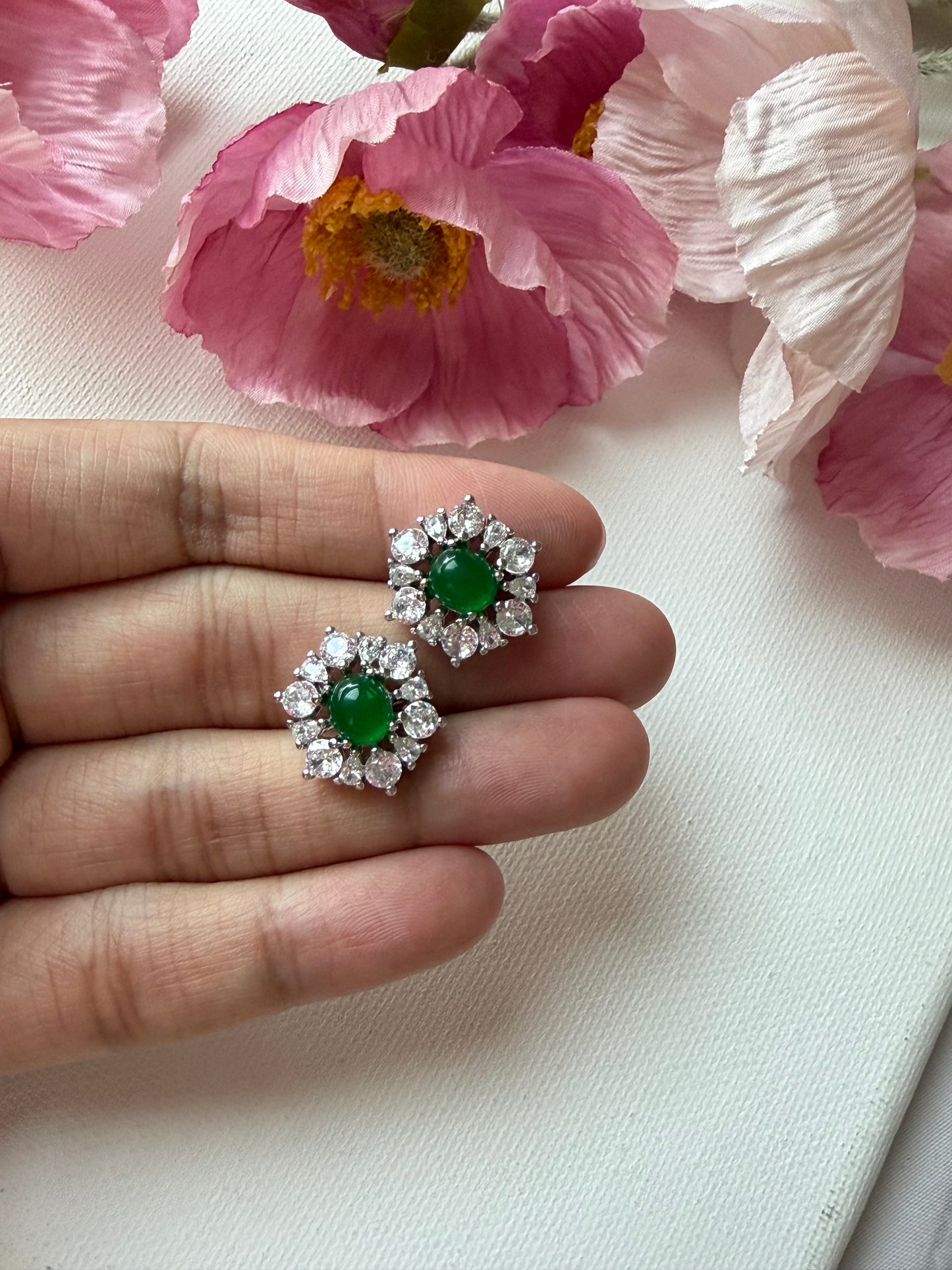 E2183 | Type A Green Cabochon Jade Earrings