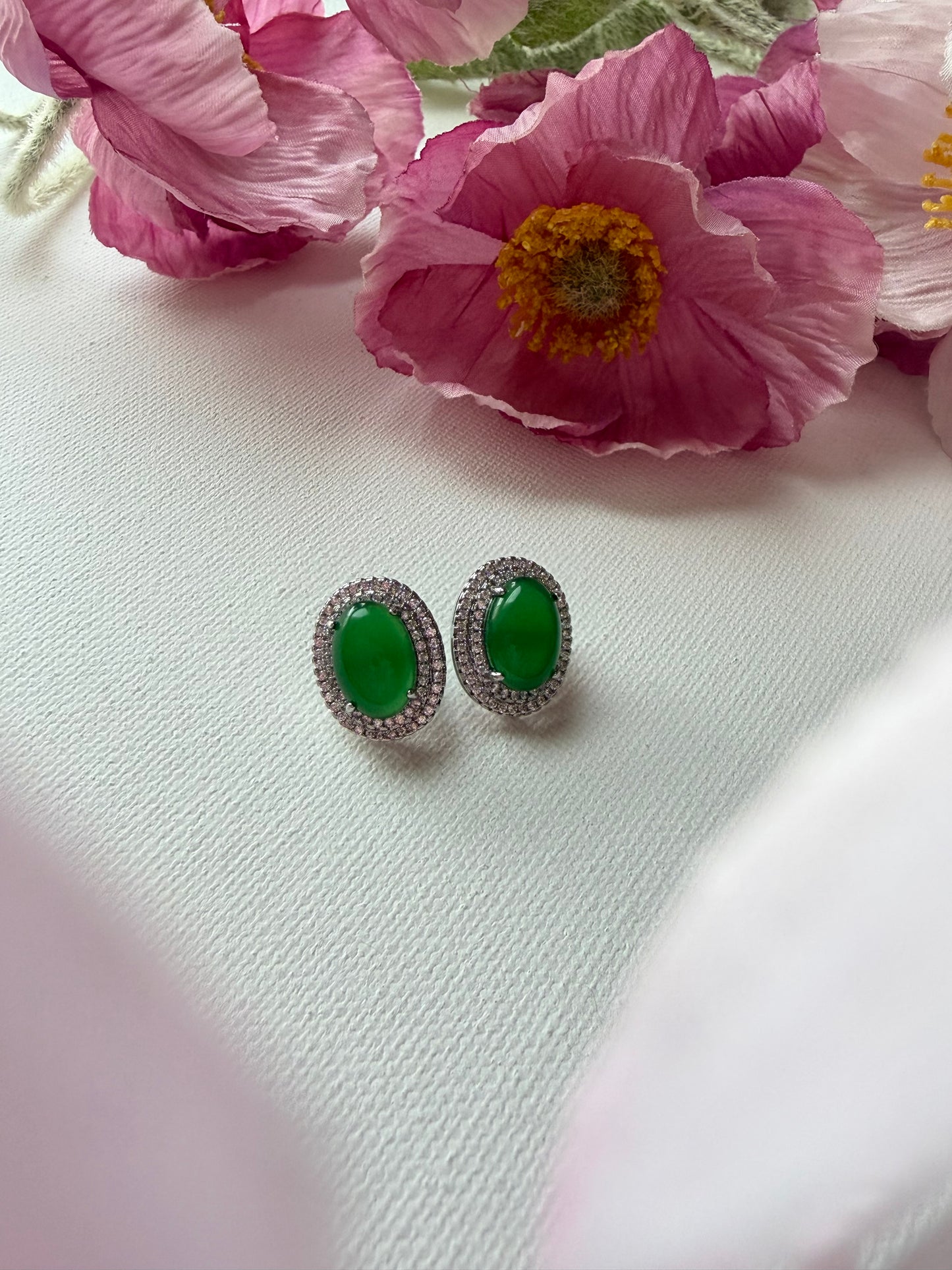 E2218 | Type A Green Cabochon Jade Earrings