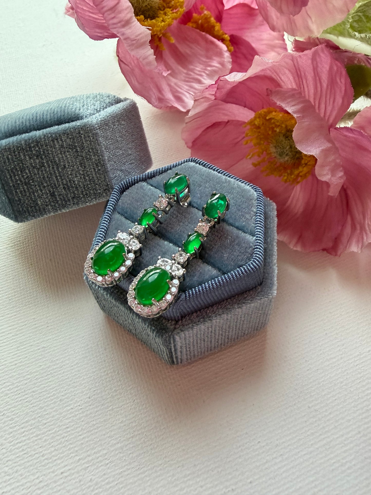 E2221 | Type A Green Cabochon Jade Earrings