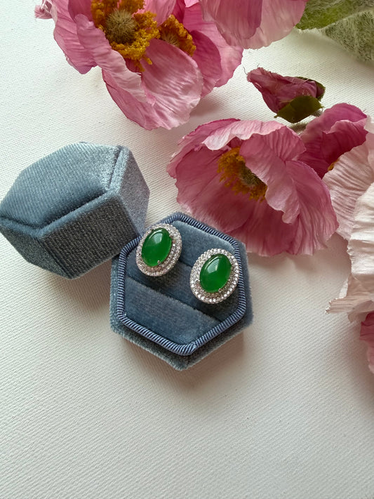 E2218 | Type A Green Cabochon Jade Earrings