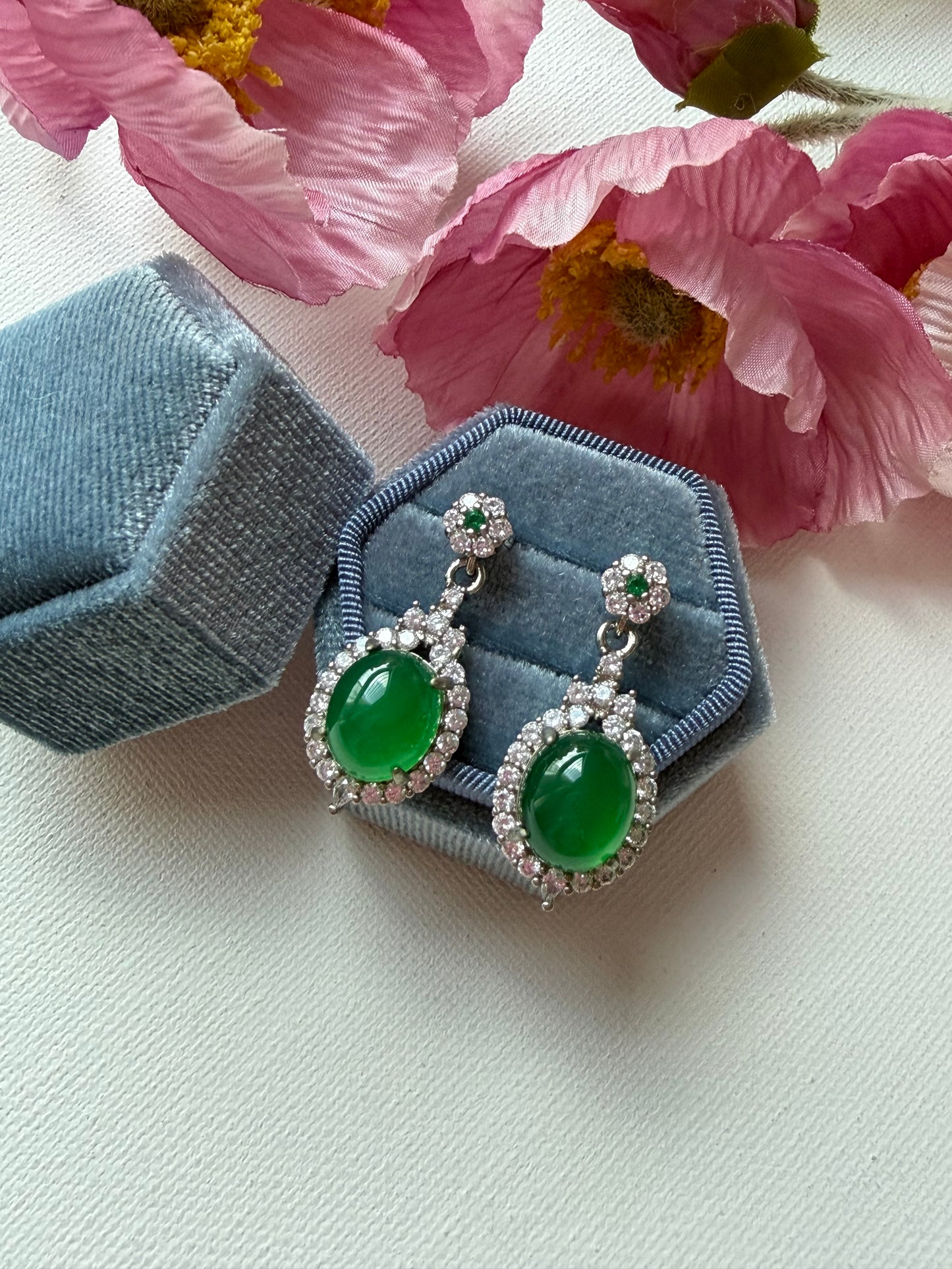 E2222 | Type A Green Cabochon Jade Earrings