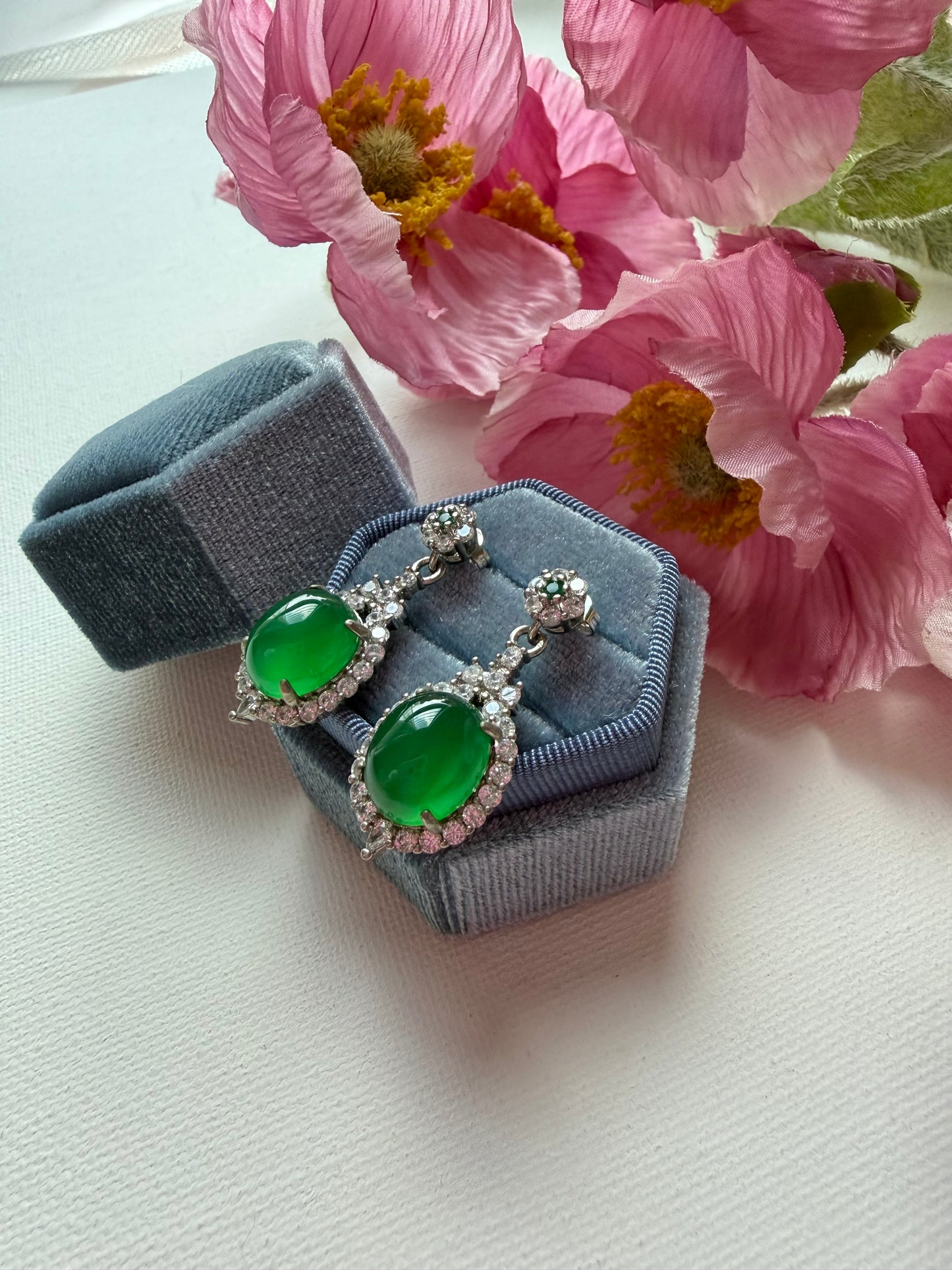 E2222 | Type A Green Cabochon Jade Earrings