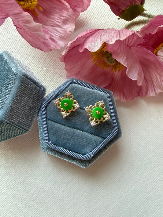 E2224 | Type A Green Cabochon Jade Earrings