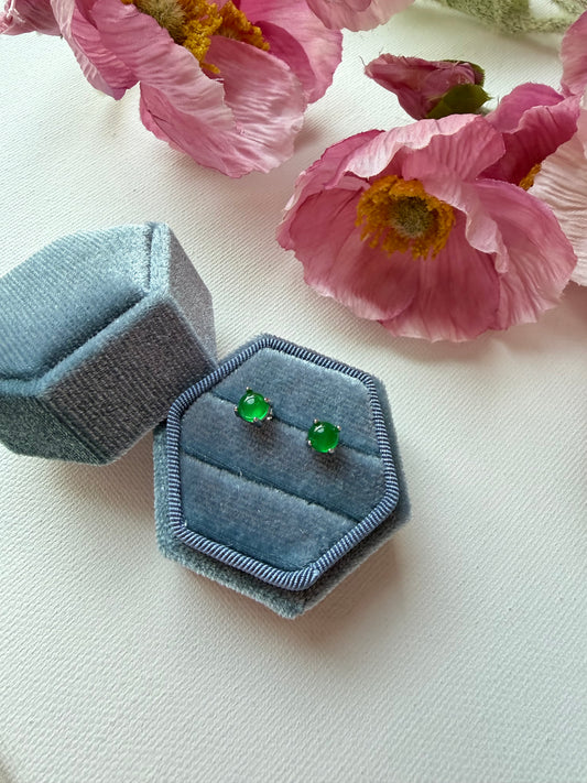 E2217 | Type A Green Cabochon Jade Earrings