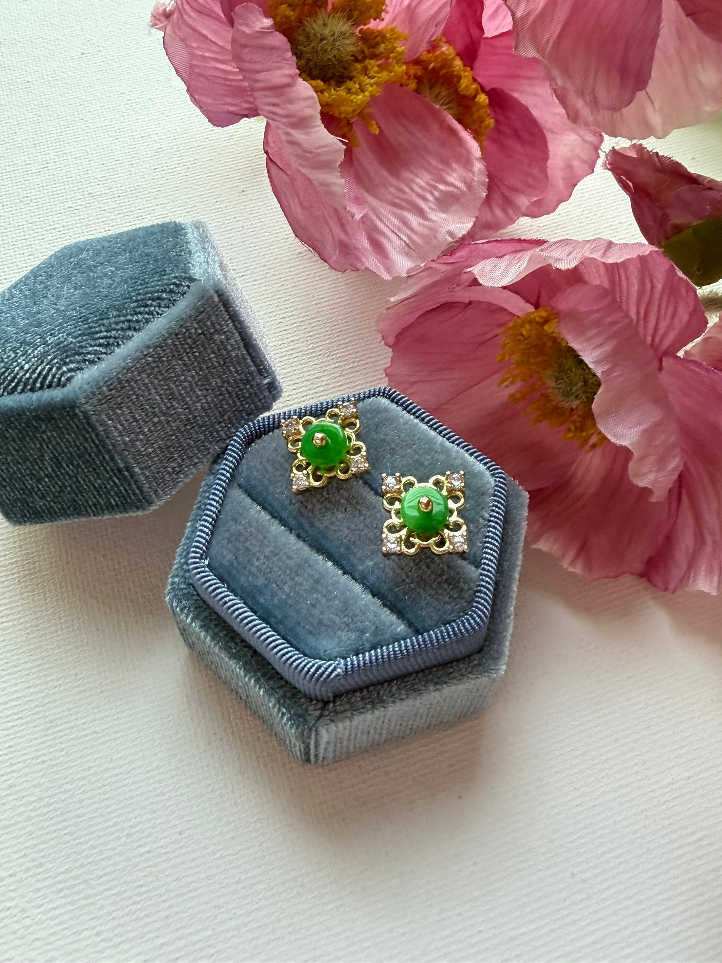 E2224 | Type A Green Cabochon Jade Earrings