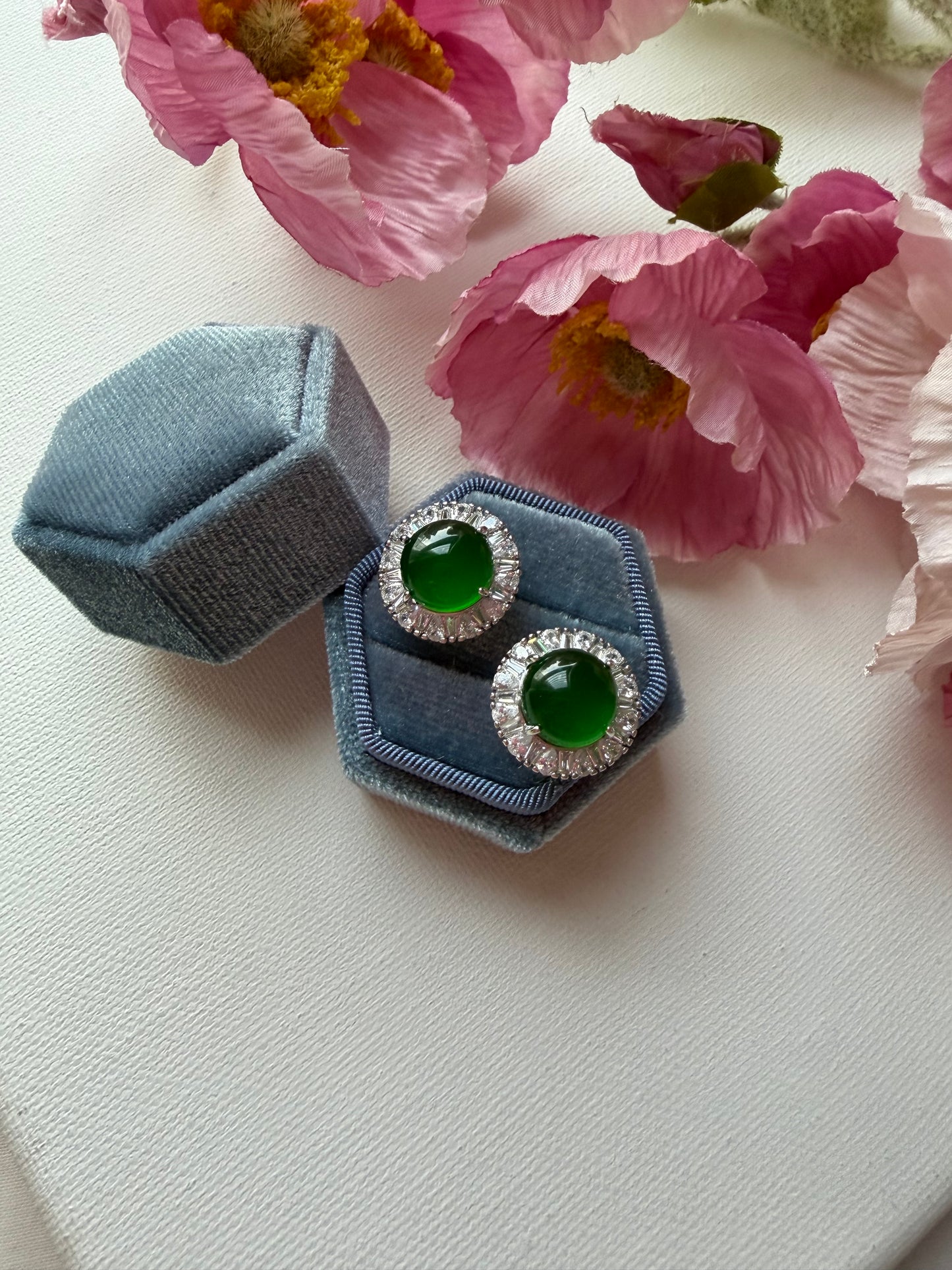 E2219 | Type A Green Cabochon Jade Earrings