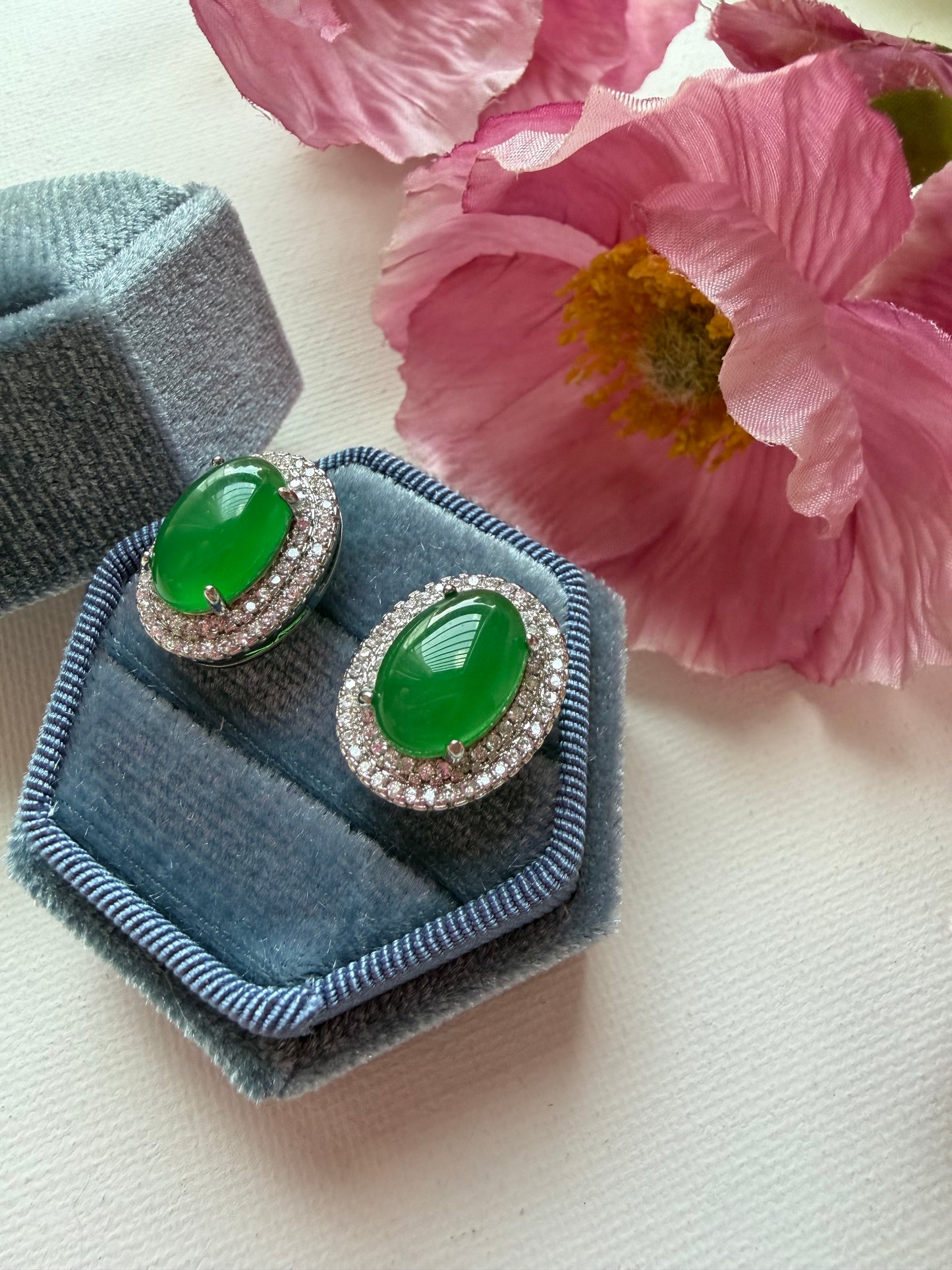 E2218 | Type A Green Cabochon Jade Earrings