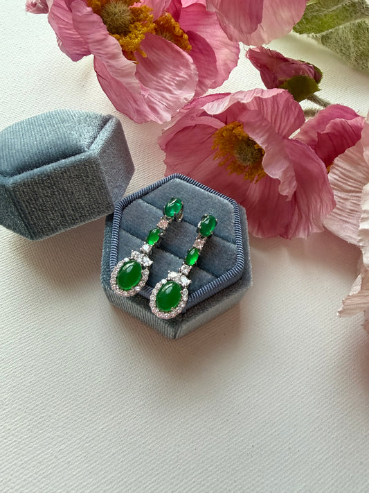 E2221 | Type A Green Cabochon Jade Earrings