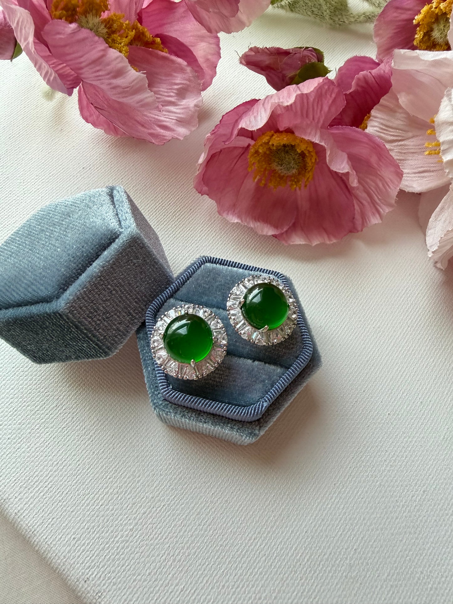 E2219 | Type A Green Cabochon Jade Earrings