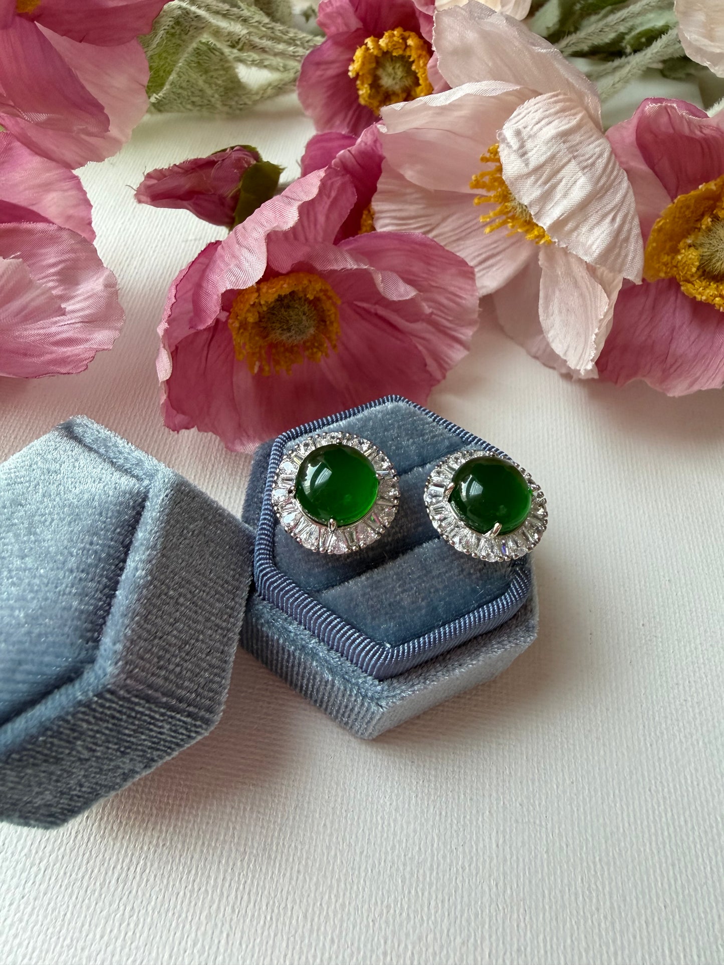 E2219 | Type A Green Cabochon Jade Earrings