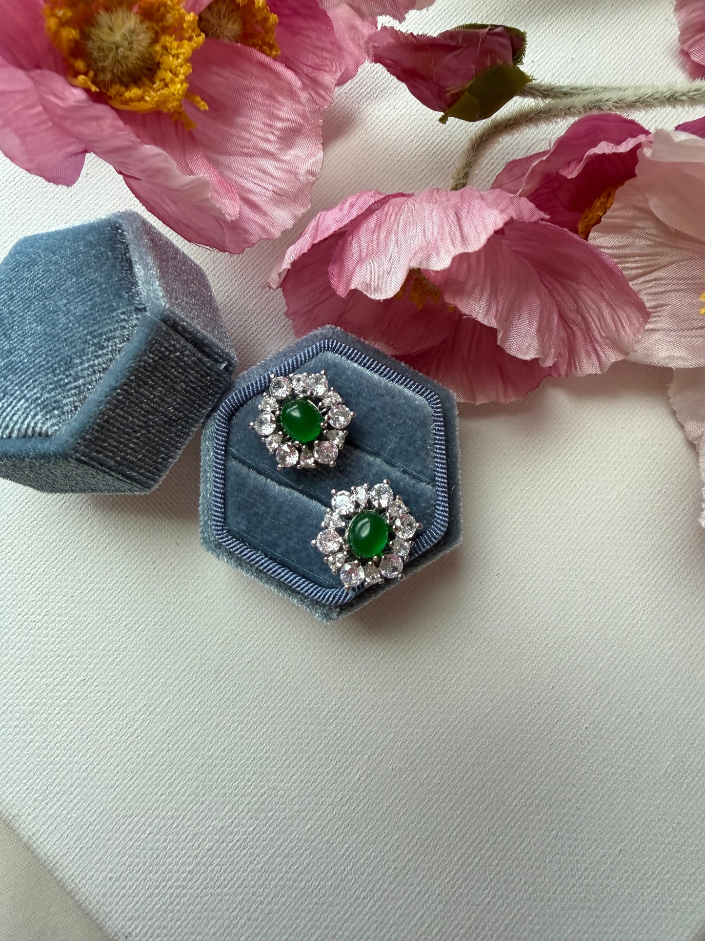 E2183 | Type A Green Cabochon Jade Earrings