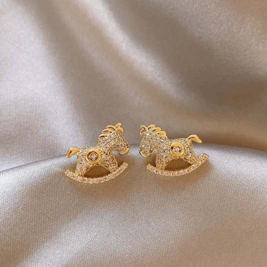 E2229 | CNY Jewelry Golden Horse Earrings with Prosper 马上有钱