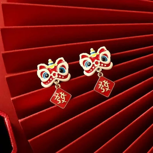 E2233 | CNY Jewelry Lion Dance Earrings