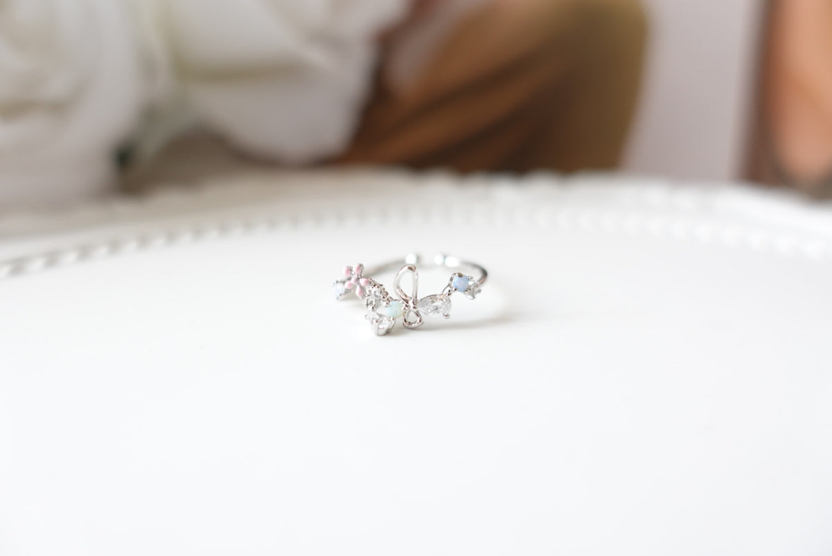 Becka Butterfly Flower Crystal Ring