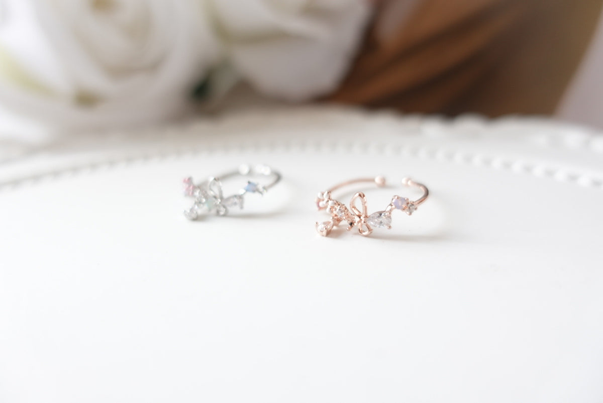 Becka Butterfly Flower Crystal Ring