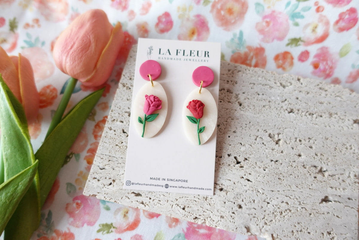 Mother’s Day Rose Polymer Clay Earrings 3