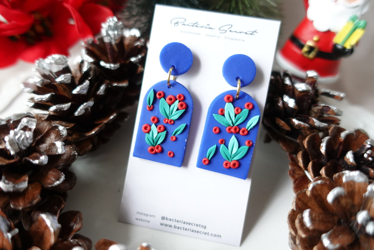 Blue Christmas Clay Earrings 1