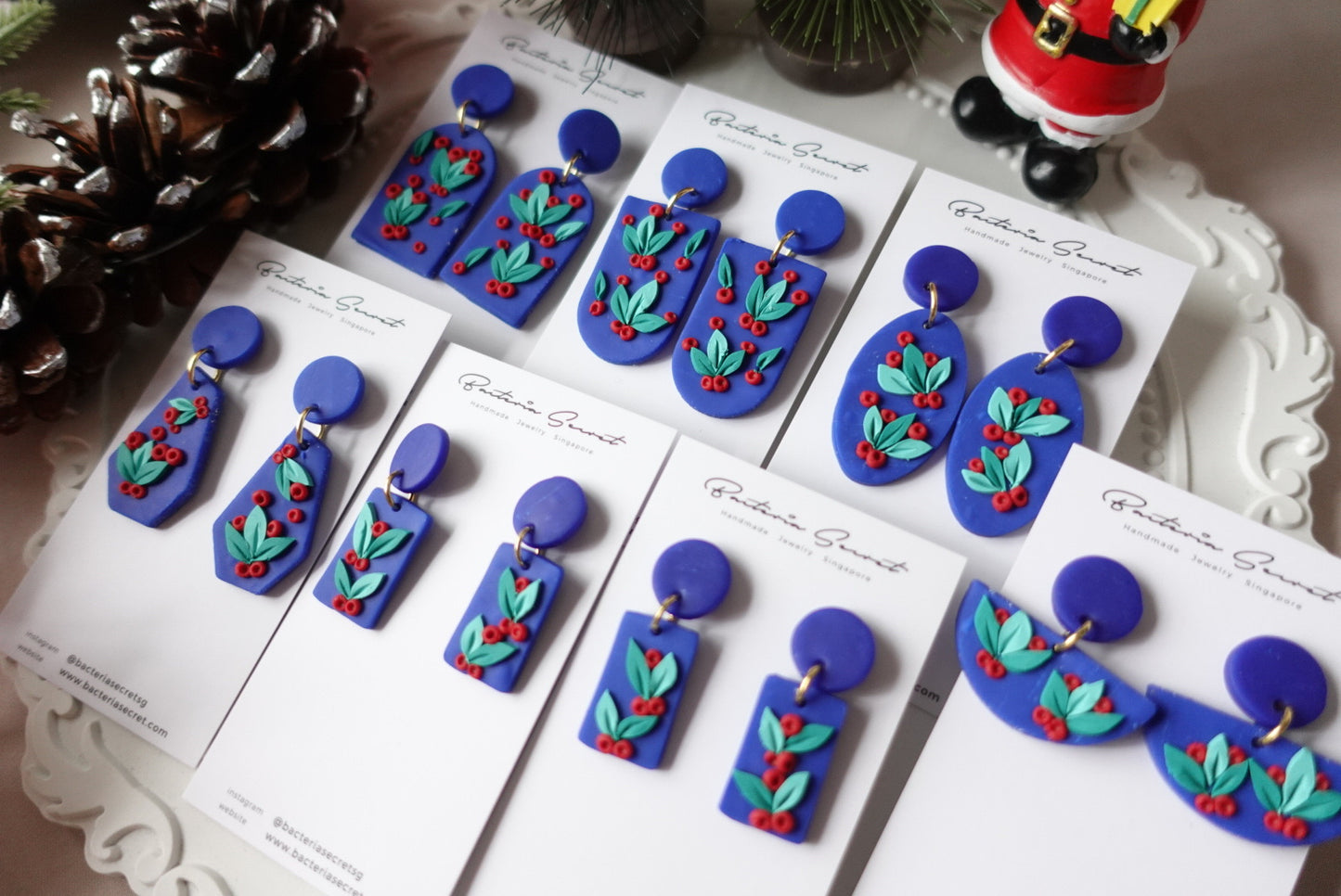 Blue Christmas Clay Earrings 1