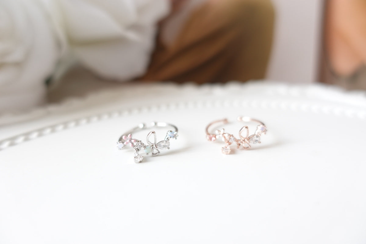 Becka Butterfly Flower Crystal Ring