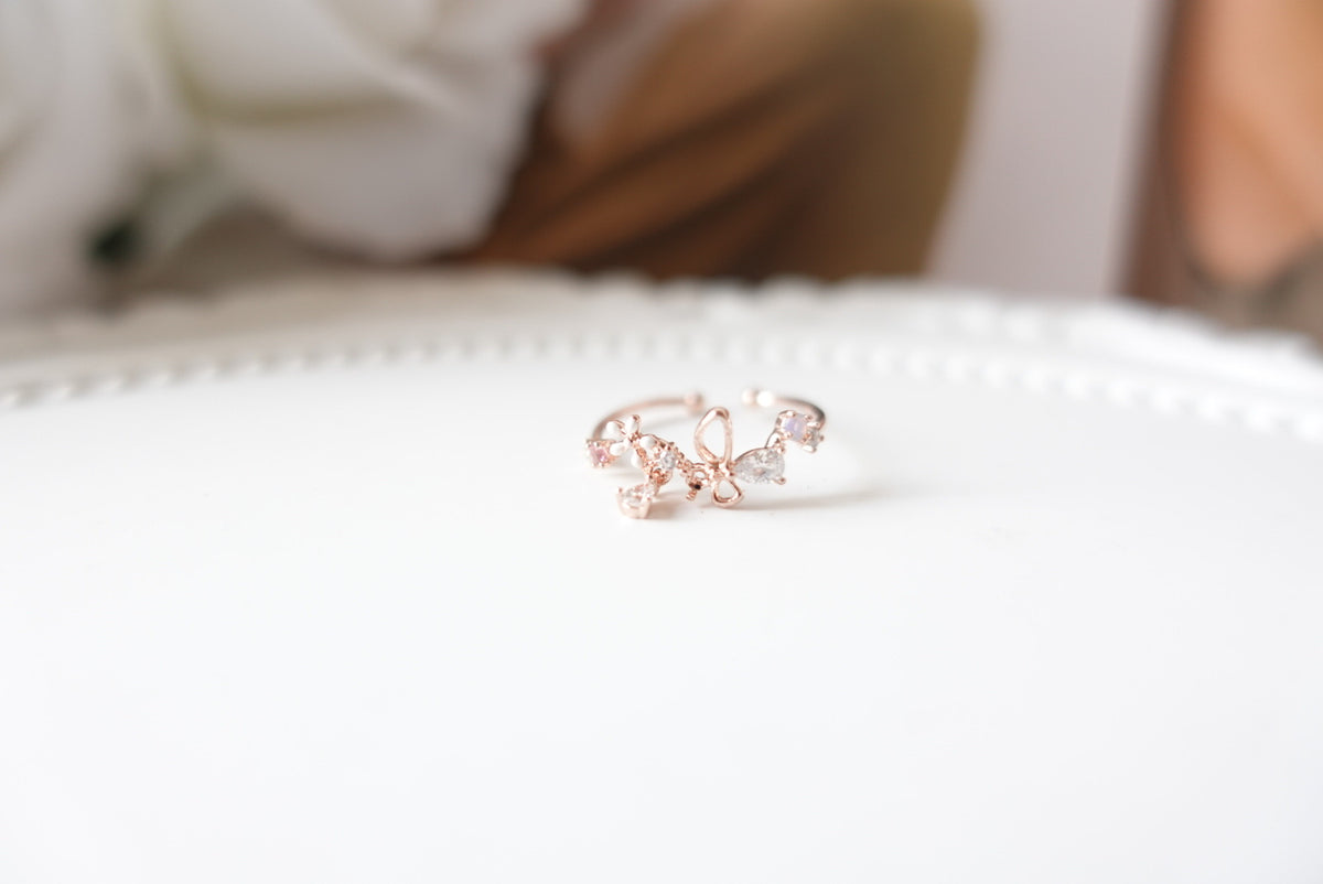 Becka Butterfly Flower Crystal Ring