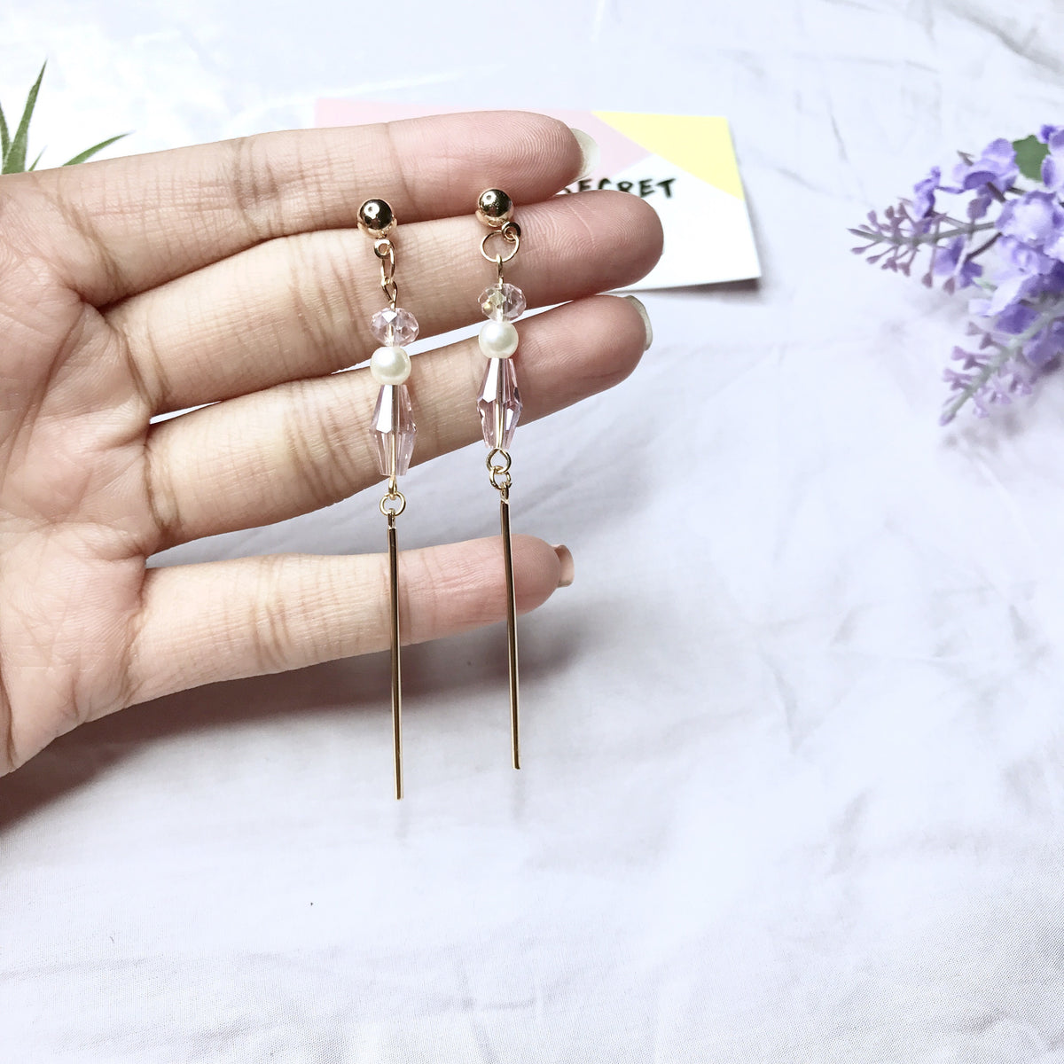 Rose Crystal Xane Long Earrings