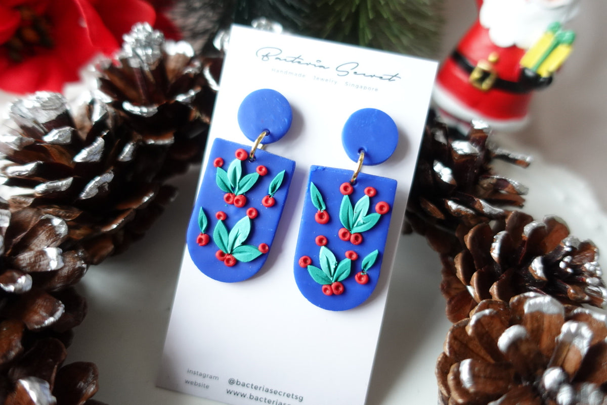 Blue Christmas Clay Earrings 2