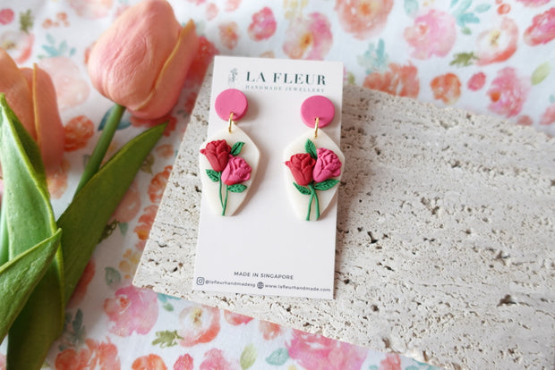Mother’s Day Rose Polymer Clay Earrings 1