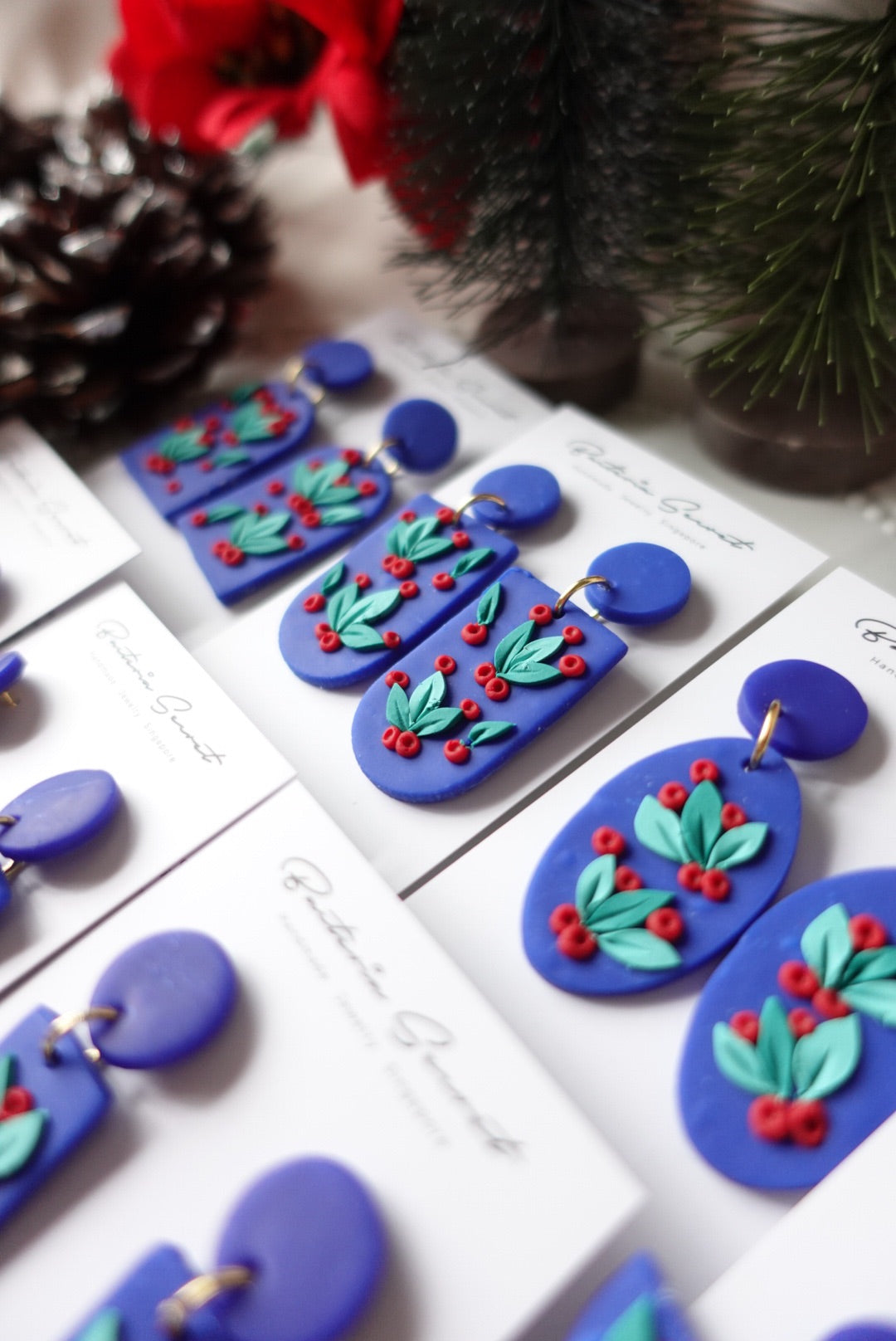 Blue Christmas Clay Earrings 3