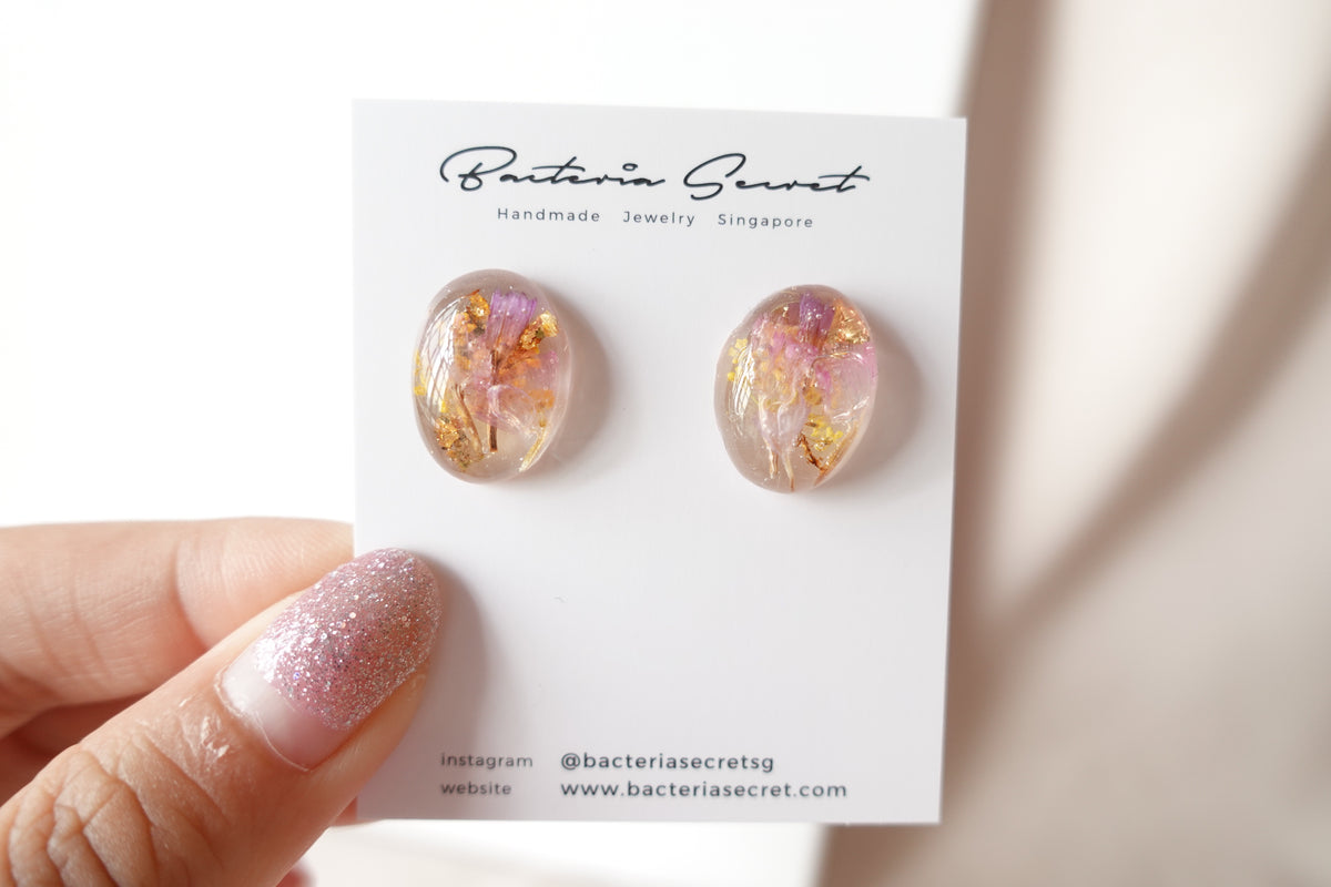 Oval Pink Yellow Combination Flower Studs